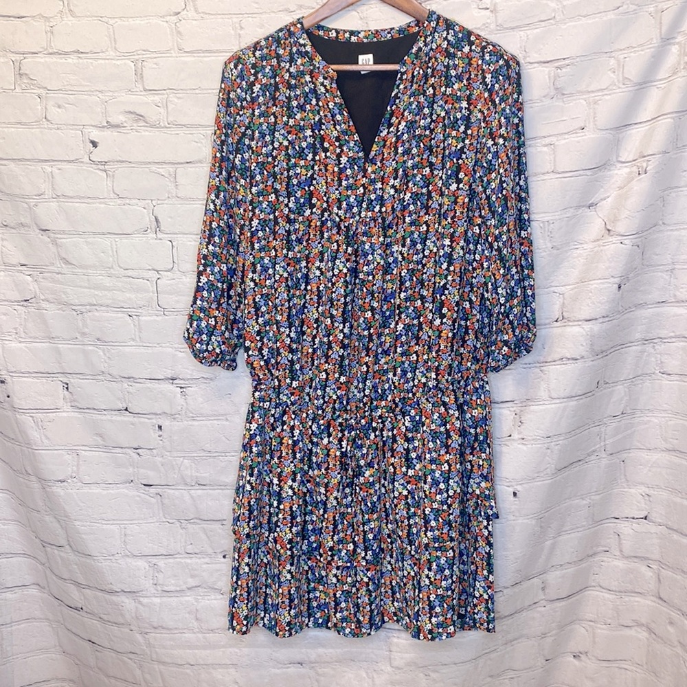Gap Maternity Blue Orange Floral long Sleeve Dress Size Medium
